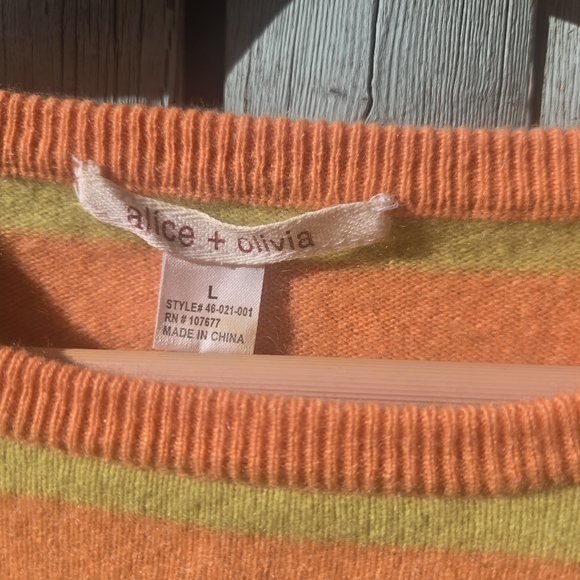 Alice + Olivia 100% Cashmere Striped Sweater | Elbow Patches | Size L - Picture 3 of 6
